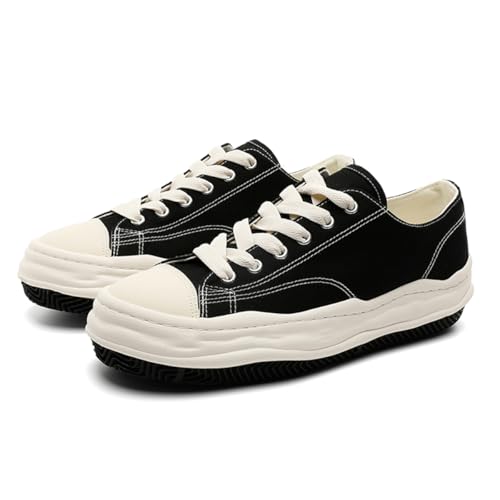 Unisex Leinenschuhe Canvas Sneaker Low Top - Leichte Freizeitschuhe mit Rundem Zeh - Modische Trend Schuhe für Damen und Herren - Bequeme Alltagsschuhe EU39 Schwarz Weiß von TBJ