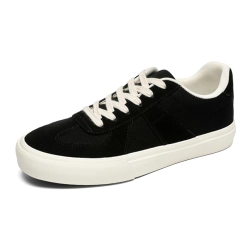 Unisex Leinenschuhe Canvas Sneaker Low Top - Leichte Freizeitschuhe mit Rundem Zeh - Modische Trend Schuhe für Damen und Herren - Bequeme Alltagsschuhe EU39-Schwarz von TBJ