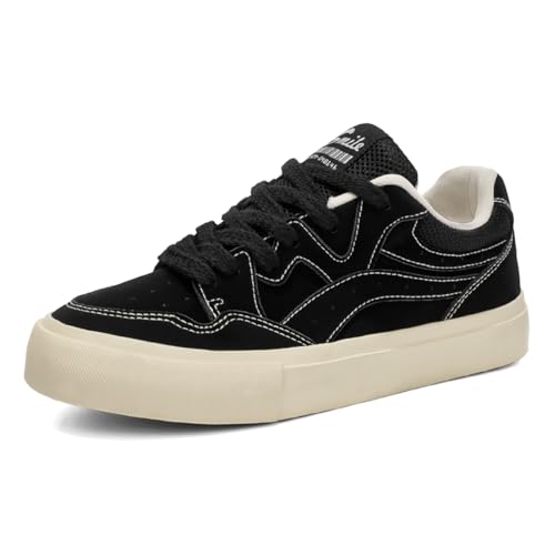 Unisex Leinenschuhe Canvas Sneaker Low Top - Leichte Freizeitschuhe mit Rundem Zeh - Modische Trend Schuhe für Damen und Herren - Bequeme Alltagsschuhe EU39 Schwarz. von TBJ