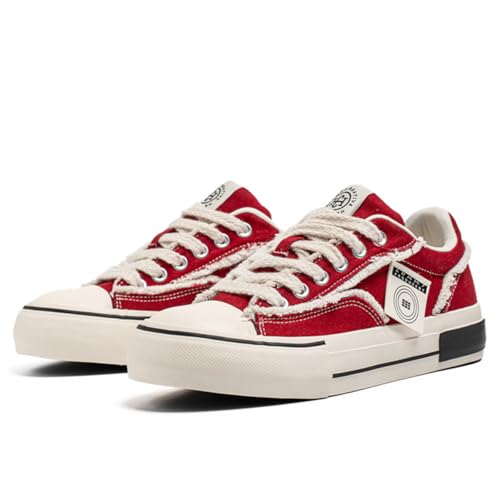 Unisex Leinenschuhe Canvas Sneaker Low Top - Leichte Freizeitschuhe mit Rundem Zeh - Modische Trend Schuhe für Damen und Herren - Bequeme Alltagsschuhe EU39 WeinRot von TBJ