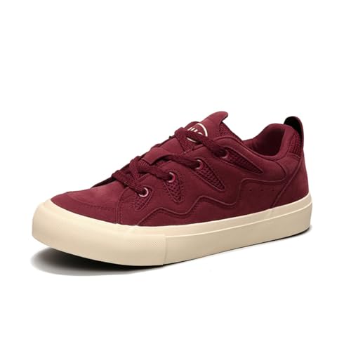 Unisex Leinenschuhe Canvas Sneaker Low Top - Leichte Freizeitschuhe mit Rundem Zeh - Modische Trend Schuhe für Damen und Herren - Bequeme Alltagsschuhe EU39 WeinRot von TBJ