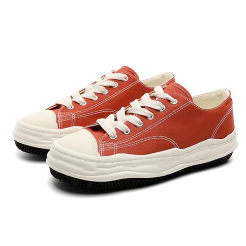 Unisex Leinenschuhe Canvas Sneaker Low Top - Leichte Freizeitschuhe mit Rundem Zeh - Modische Trend Schuhe für Damen und Herren - Bequeme Alltagsschuhe EU40 Rot Weiß von TBJ