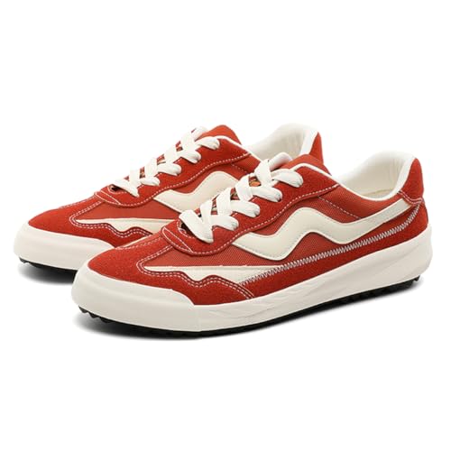 Unisex Leinenschuhe Canvas Sneaker Low Top - Leichte Freizeitschuhe mit Rundem Zeh - Modische Trend Schuhe für Damen und Herren - Bequeme Alltagsschuhe EU41 Rostroot von TBJ