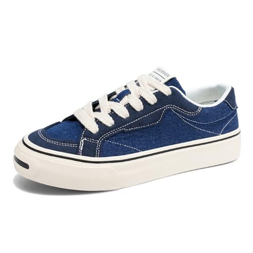 Unisex Leinenschuhe Canvas Sneaker Low Top - Leichte Freizeitschuhe mit Rundem Zeh - Modische Trend Schuhe für Damen und Herren - Bequeme Alltagsschuhe EU42 Cowboyblau von TBJ