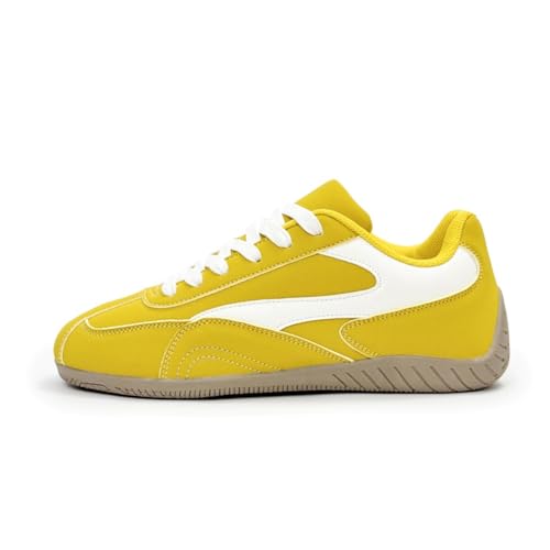 Unisex Leinenschuhe Canvas Sneaker Low Top - Leichte Freizeitschuhe mit Rundem Zeh - Modische Trend Schuhe für Damen und Herren - Bequeme Alltagsschuhe EU42 Gelb Weiß von TBJ