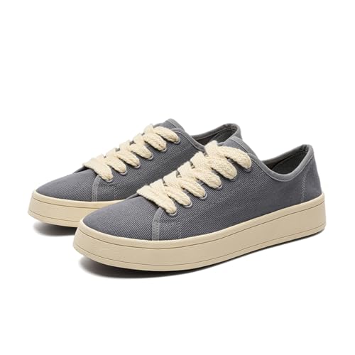 Unisex Leinenschuhe Canvas Sneaker Low Top - Leichte Freizeitschuhe mit Rundem Zeh - Modische Trend Schuhe für Damen und Herren - Bequeme Alltagsschuhe EU43 Schatzblau von TBJ