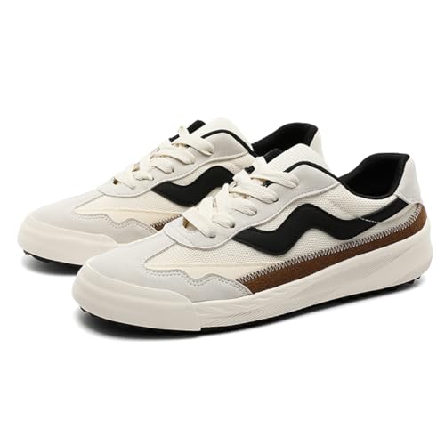 Unisex Leinenschuhe Canvas Sneaker Low Top - Leichte Freizeitschuhe mit Rundem Zeh - Modische Trend Schuhe für Damen und Herren - Bequeme Alltagsschuhe EU43 Schwarz Weiß Beige von TBJ