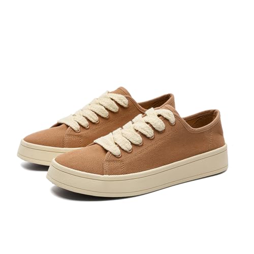 Unisex Leinenschuhe Canvas Sneaker Low Top - Leichte Freizeitschuhe mit Rundem Zeh - Modische Trend Schuhe für Damen und Herren - Bequeme Alltagsschuhe EU44 Kaki von TBJ