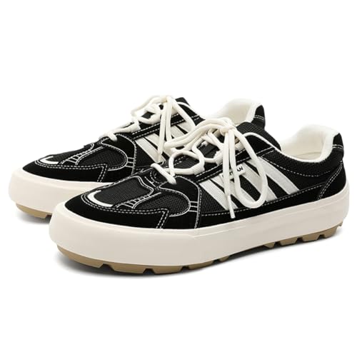 Unisex Leinenschuhe Canvas Sneaker Low Top - Leichte Freizeitschuhe mit Rundem Zeh - Modische Trend Schuhe für Damen und Herren - Bequeme Alltagsschuhe EU44 Schwarzbeige von TBJ