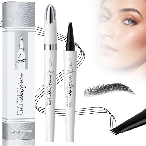 2024 Neu 3D Mikro Magischer Augenbrauenstift, Wasserdichter Augenbrauenstift mit 4 Gabelspitze Applikator, Wasserfester Eyebrow Pencil Erzeugt Mühelos Natürlich Aussehende Brauen (4# Schwarz) von TBLMPNE