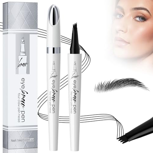 2024 Neu Magischer Wasserdichter Augenbrauenstift, 3D Mikro Augenbrauenstift mit 4 Gabelspitze Applikator, Wasserfester Eyebrow Pencil Erzeugt mühelos natürlich aussehende Brauen (4#-Schwarz) von TBLMPNE