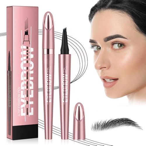 2025 Neu Augenbrauenstift Wasserfest, 3D Magischer Microblading Augenbrauenstift Dunkelbraun Eyebrow Pencil mit 4 Gabelspitze Applikator, Erzeugt Mühelos Natürlich Aussehende Brauen (4#-Schwarz) von TBLMPNE