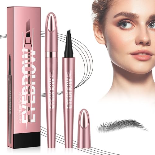 2025 Neu Microblading Augenbrauenstift, Magischer Wasserfest Augenbrauenstift Dunkelbraun Eyebrow Pencil mit 4 Gabelspitze Applikator, Erzeugt Mühelos Natürlich Aussehende Brauen (04#-Schwarz) von TBLMPNE