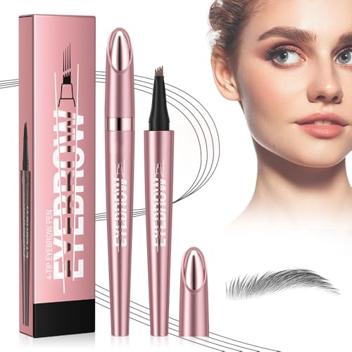 3D Magischer Augenbrauenstift Wasserfest, Microblading Augenbrauenstift Dunkelbraun Eyebrow Pencil mit 4 Gabelspitze Applikator, Erzeugt Mühelos Natürlich Aussehende Brauen (3# Grau) von TBLMPNE