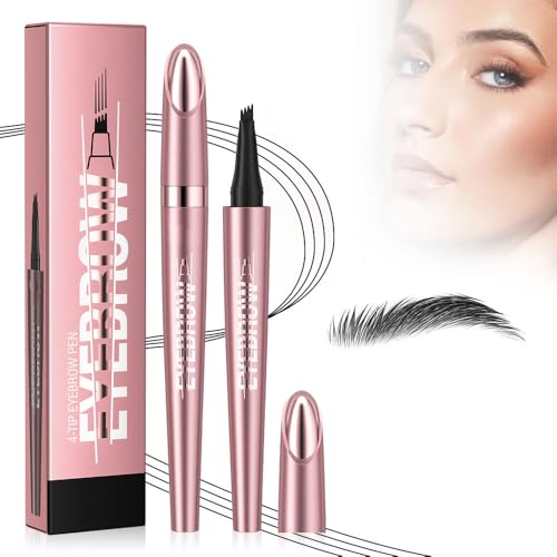 3D Magischer Mikro Augenbrauenstift, 2024 Neu Wasserdichter Augenbrauenstift mit 4 Gabelspitze Applikator, Wasserfester Eyebrow Pencil Erzeugt Mühelos Natürlich Aussehende Brauen (4#-Schwarz) von TBLMPNE