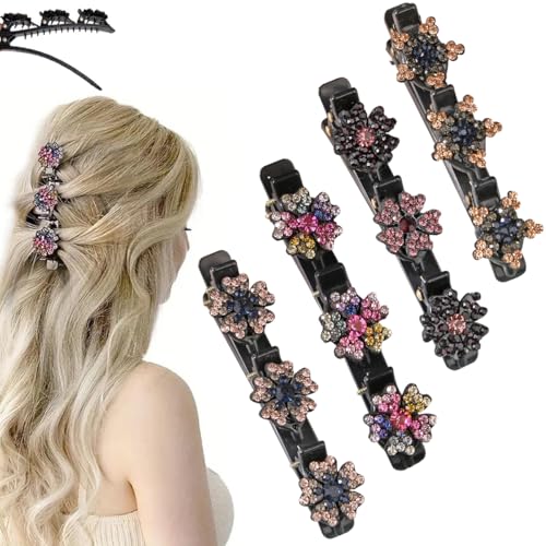 4 Stück Blumen Haarklammer, 2025 Neu Haarspangen Damen, Kristall Haarklammern Haarschmuck Haarklammer Blume, Geflochtene Haarspange Mädchen, Kreieren sie eine Vielzahl Stilvoller Frisuren (1#-4 stück) von TBLMPNE