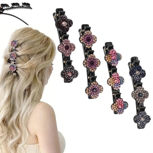 4 Stück Blumen Haarklammer, 2025 Neu Haarspangen Damen, Kristall Haarklammern Haarschmuck Haarklammer Blume, Geflochtene Haarspange Mädchen, Kreieren sie eine Vielzahl Stilvoller Frisuren (2#-4 stück) von TBLMPNE