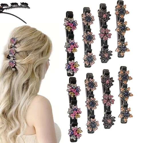 8 Stück Blumen Haarklammer, 2025 Neu Haarspangen Damen, Kristall Haarklammern Haarschmuck Haarklammer Blume, Geflochtene Haarspange Mädchen, Kreieren sie eine Vielzahl Stilvoller Frisuren (1#-8 stück) von TBLMPNE