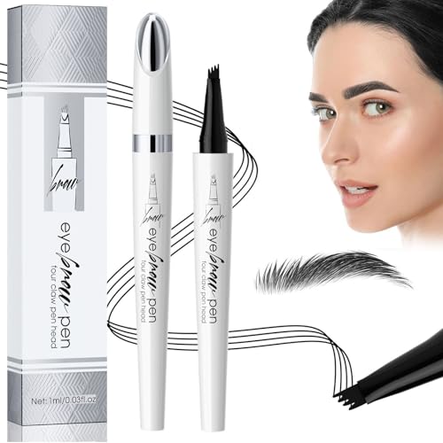 Augenbrauenstift Wasserfest, 2025 3D Microblading Magischer Augenbrauenstift Dunkelbraun Eyebrow Pencil mit 4 Gabelspitze Applikator, Erzeugt Mühelos Natürlich Aussehende Brauen (D-04# Schwarz) von TBLMPNE