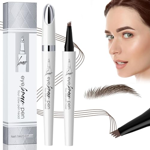Augenbrauenstift Wasserfest, Magischer Microblading Augenbrauenstift Dunkelbraun Eyebrow Pencil mit 4 Gabelspitze Applikator, Erzeugt Mühelos Natürlich Aussehende Brauen (2#-Dunkelbraun) von TBLMPNE