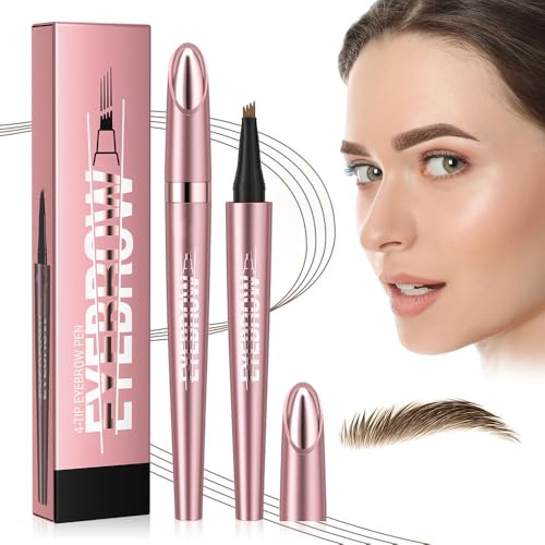 Magischer Augenbrauenstift Wasserfest, 3D Micro Augenbrauenstift Dunkelbraun Eyebrow Pencil mit 4 Gabelspitze Applikator, Brow Pencil Erzeugt Mühelos Natürlich Aussehende Brauen (1#-Hellbraun) von TBLMPNE