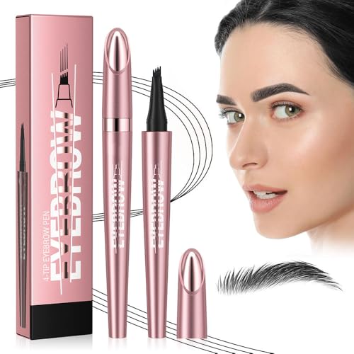 Magischer Augenbrauenstift Wasserfest, 3D Micro Augenbrauenstift Dunkelbraun Eyebrow Pencil mit 4 Gabelspitze Applikator, Brow Pencil Erzeugt Mühelos Natürlich Aussehende Brauen (4#-Schwarz) von TBLMPNE