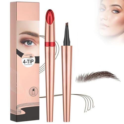 Magischer Wasserdichter Augenbrauenstift mit 4 Gabelspitze Applikator, 3D Mikro Augenbrauenstift, 2024 Neu Wasserfester Eyebrow Pencil Erzeugt mühelos natürlich aussehende Brauen (B-Dunkelbraun) von TBLMPNE