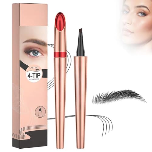Magischer Wasserdichter Augenbrauenstift mit 4 Gabelspitze Applikator, 3D Mikro Augenbrauenstift, 2024 Neu Wasserfester Eyebrow Pencil Erzeugt mühelos natürlich aussehende Brauen (B-Schwarz) von TBLMPNE