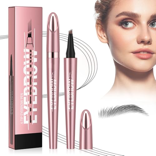 Microblading Augenbrauenstift Wasserfest, 3D Magischer Augenbrauenstift Dunkelbraun Eyebrow Pencil mit 4 Gabelspitze Applikator, Erzeugt Mühelos Natürlich Aussehende Brauen (3# Grau) von TBLMPNE