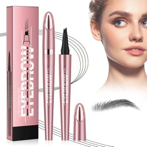 Microblading Augenbrauenstift Wasserfest, 3D Magischer Augenbrauenstift Dunkelbraun Eyebrow Pencil mit 4 Gabelspitze Applikator, Erzeugt Mühelos Natürlich Aussehende Brauen (4# Schwarz) von TBLMPNE