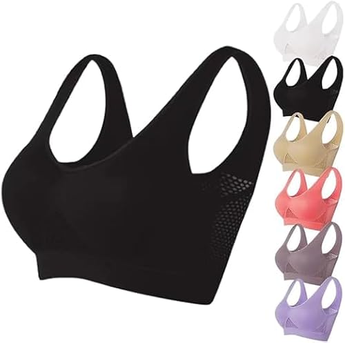 TBLMPNE Damen BH Große Größen Bra 2024 Neu Sport BH Ohne Bügel Atmungsaktiver und Leichter für Alltag Yoga Fitness (Schwarz, 5XL) von TBLMPNE