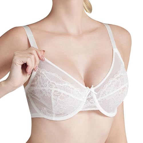 TBLMPNE Damen Push Up BH ohne Bügel mit Vollschalen Floraler Spitze BH Soft Komfort BH (DE/NL/SE/PL, Körbchengröße & Bandgröße, 40, C, Weiß) von TBLMPNE