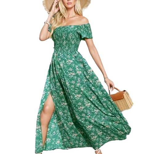 TBLMPNE Sommerkleid Damen 2025 Neu Boho Kleid Damen Elegant Blumenmuster Leicht Kleid Strandkleid Fließend Maxikleid (DE/NL/SE/PL, Alphanumerisch, XL, Regular, Regular, Grün) von TBLMPNE