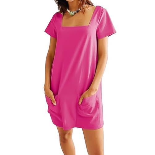 TBLMPNE Sommerkleid Damen 2025 Neu Leicht Elegant Kleider Damen Sommer Freizeitkleider mit Taschen (DE/NL/SE/PL, Alphanumerisch, L, Regular, Regular, Rot) von TBLMPNE