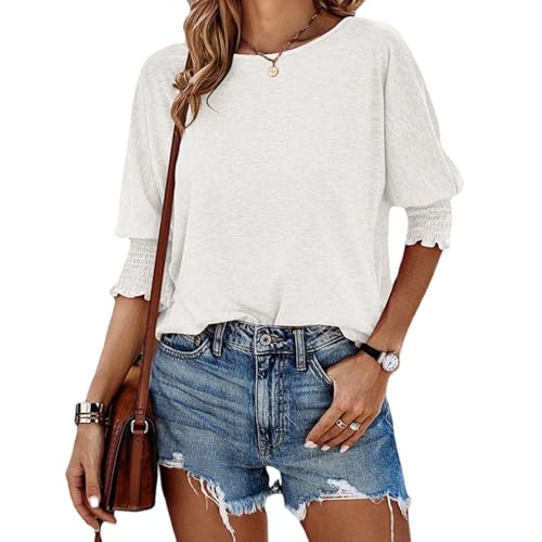 Tshirt Damen 2025 Neu T Shirt Damen Oberteile Rundhals Basic Tops Mode Lockere Elegant Blusen (DE/NL/SE/PL, Alphanumerisch, XXL, Regular, Regular, Weiß) von TBLMPNE