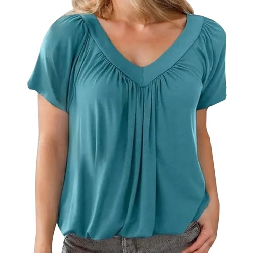 Tshirt Damen T Shirt mit V-Ausschnitt Kurzärmeliges Casual Lockere Sommer T Shirts Bluse (DE/NL/SE/PL, Alphanumerisch, S, Regular, Regular, Grün) von TBLMPNE