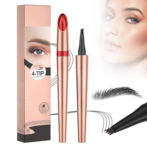 Wasserdichter 3D Mikro Augenbrauenstift mit 4 Gabelspitzen Applikator, 2024 Neu Eyebrow Pencil, Wasserfester Augenbrauenstift Erzeugt Mühelos Natürlich Aussehende Brauen (4# Schwarz) von TBLMPNE