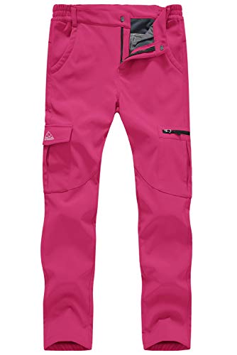 TBMPOY Damen Skifahren Wandern Cargohose Outdoor Wasserdicht Winddicht Softshell Fleece Schneehose Rose XL von TBMPOY