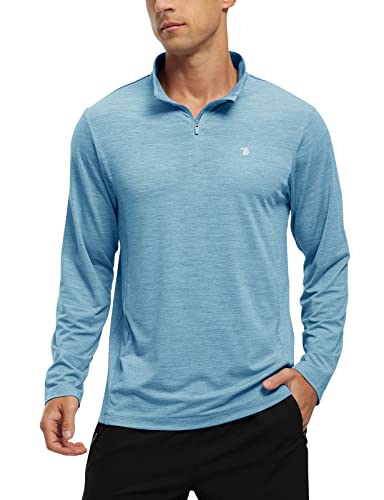 TBMPOY Herren 1/4 Reißverschluss Pullover Laufen Langarm Sonnenschutz Shirts Schnell trocknend UPF 50+ Rash Guard Athletic T-Shirt, Seeblau, Medium von TBMPOY