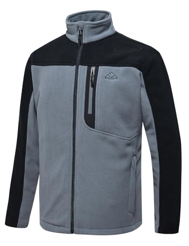 TBMPOY Herren Fleecejacke mit durchgehendem Reißverschluss Weicher Polar Winter Outdoor Mantel mit Taschen, A3-grau/schwarz, XL von TBMPOY
