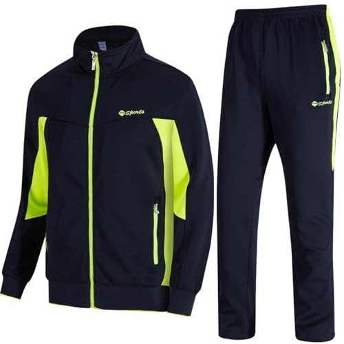TBMPOY Herren Trainingsanzüge Sweatsuits für Männer Set Track Suits 2 Stück Casual Athletic Jogging Warm Up Full Zip Sweat Suits, 01 Marine+fluoreszierend Grün, 4X-Large von TBMPOY