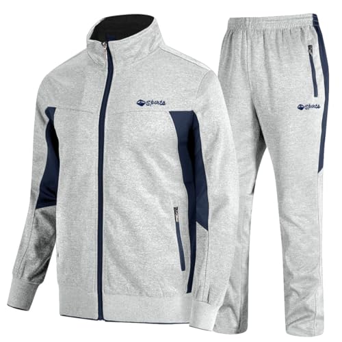 TBMPOY Herren Trainingsanzug Sportlich Sport-beiläufige Full Zip Sweatsuit Large 01 Grau von TBMPOY