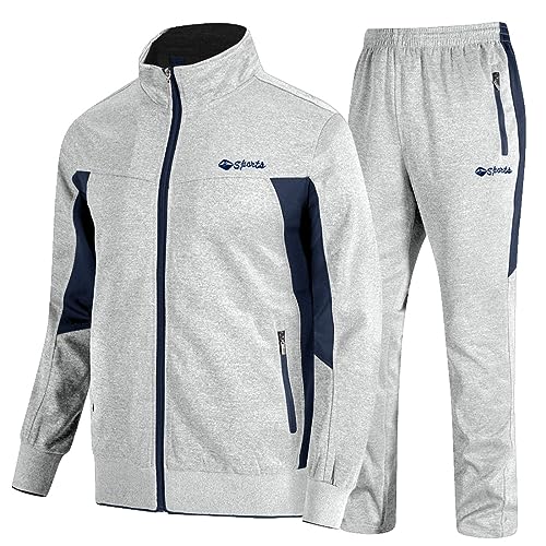 TBMPOY Herren Trainingsanzug Sportlich Sport-beiläufige Full Zip Sweatsuit XX-Large 01 Grau von TBMPOY