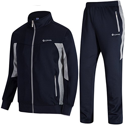 TBMPOY Herren Trainingsanzug Sportlich Sport-beiläufige Full Zip Sweatsuit XX-Large 01 Marine + grau von TBMPOY