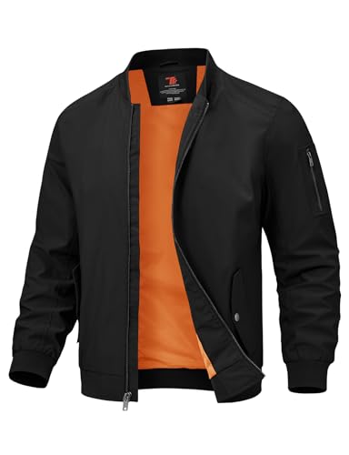 TBMPOY Leichte Bomberjacken für Herren, leichte Windbreaker-Jacke für Herren, Frühlingsjacke, lässig, stilvoll, Arbeitsmäntel, Schwarz, 3XL von TBMPOY