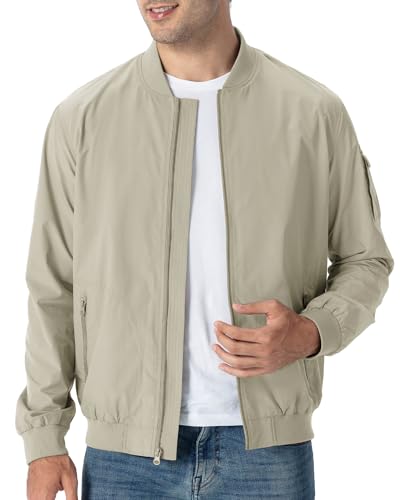 TBMPOY Winddichte Herren-Bomberjacken, leicht, zum Laufen, Windbreaker, Outdoor, Golf, modischer Mantel, 15-light khaki, M von TBMPOY