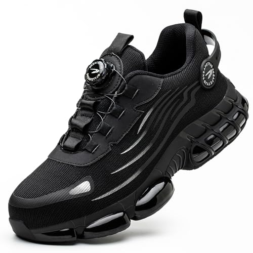 TBNOI Arbeitsschuhe Herren Damen Leicht Sicherheitsschuhe Sportlich Atmungsaktive Stahlkappenschuhe Luftkissen U66/Schwarz 42 von TBNOI