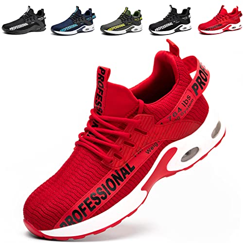 TBNOI Arbeitsschuhe Leicht Herren Sicherheitsschuhe rutschfest Sportlich Stahlkappenschuhe Atmungsaktiv Schutzschuhe mit Stahlkappe Y92/Rot 45 von TBNOI