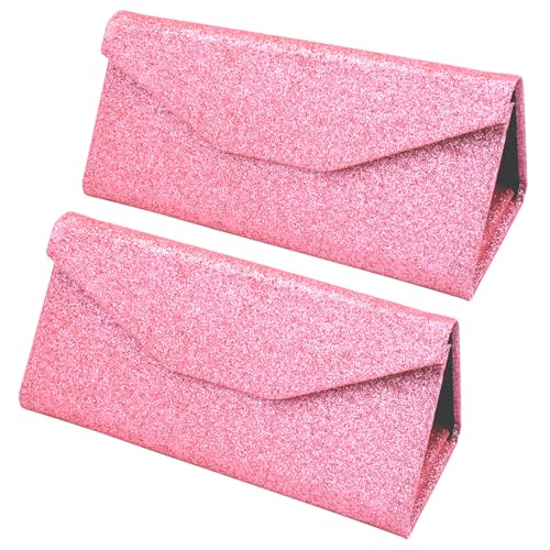 TBOC Faltbar Brillenetui für Sonnenbrille - [Pack: 2 Einheiten] [Fantasie-Rosa] Hartschale [Dreieckige] Tasche [Magnetverschluss] Innenfutter Lesebrille Groß Leicht Auto Tasche Dame Herr Kind von TBOC
