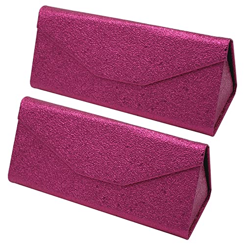 TBOC Faltbar Brillenetui für Sonnenbrille - [Pack: 2 Einheiten] [Fuchsie Glitzer] Hartschale [Dreieckige] Tasche [Magnetverschluss] Innenfutter Lesebrille Groß Leicht Auto Tasche Dame Herr Kind von TBOC